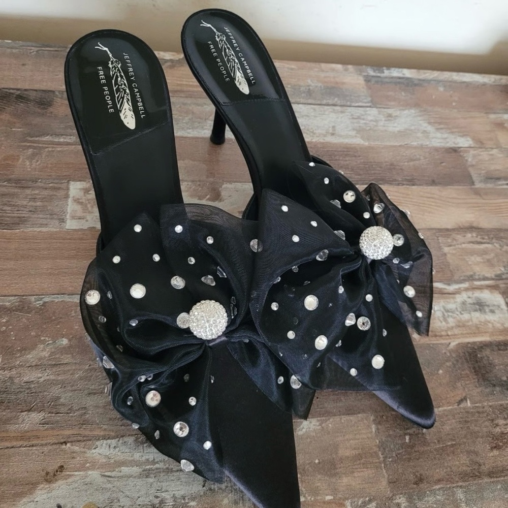 NWT Free People and Jeffrey Campbell Chic Black Embellished Heeled Mules